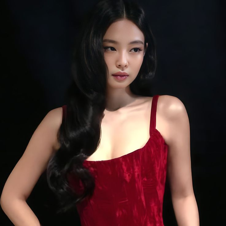 Jennie in a red dress